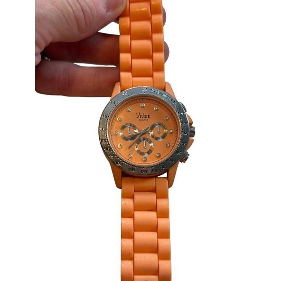 Vivani Quartz Orange Silicone Band Watch With Stainless Steel Caseback & Tachyme - Picture 6 of 8